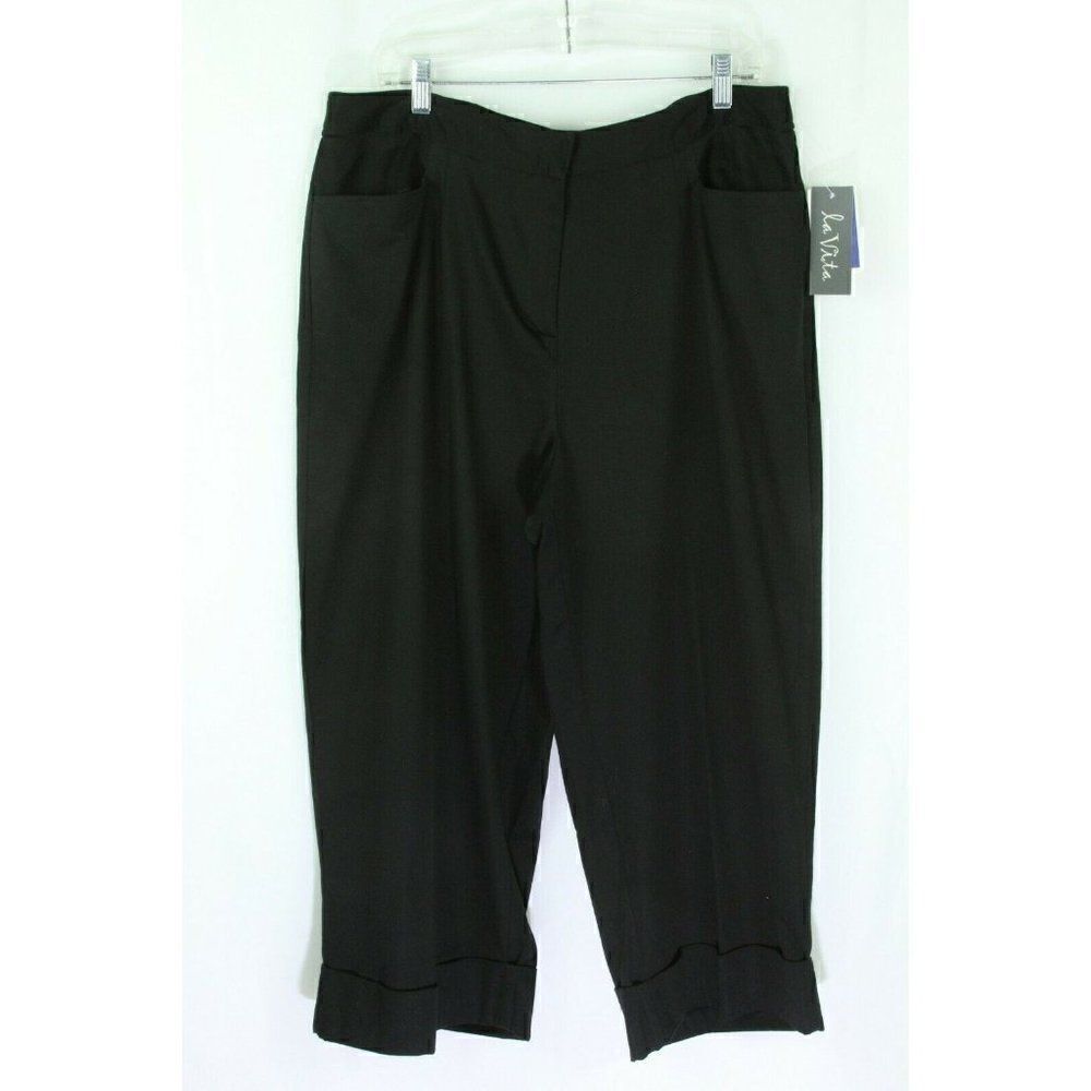 La Vita Black Cropped Wide Leg Pants Stretch Pockets Womens Size 18W NEW
